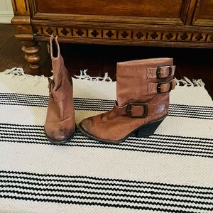 Lucky Brand brown leather buckle booties